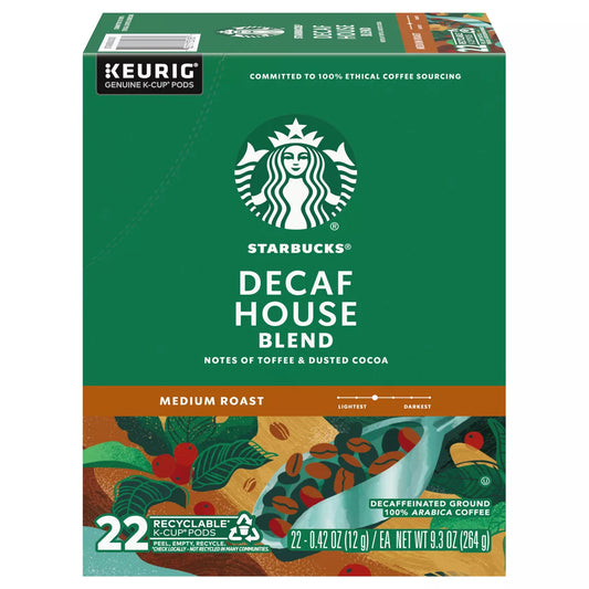 Starbucks Decaf House Blend Medium Roast Keurig K-Cup Coffee Pods, 22ct