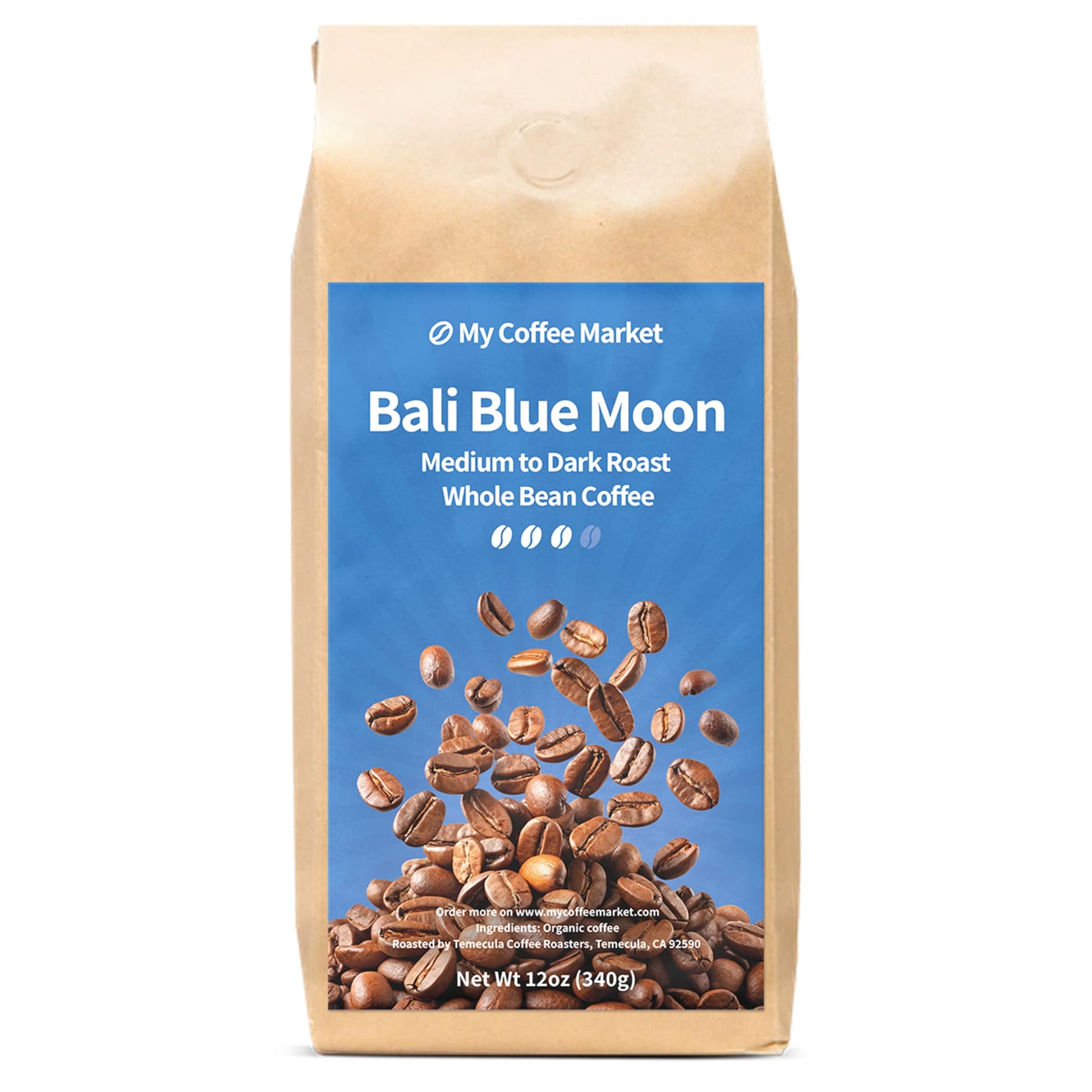 Bali Blue Moon Medium to Dark Roast Whole Bean Coffee 12oz