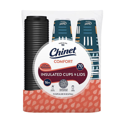 Chinet Comfort Disposable 16 oz. Hot Cups and Lids, 70 ct.