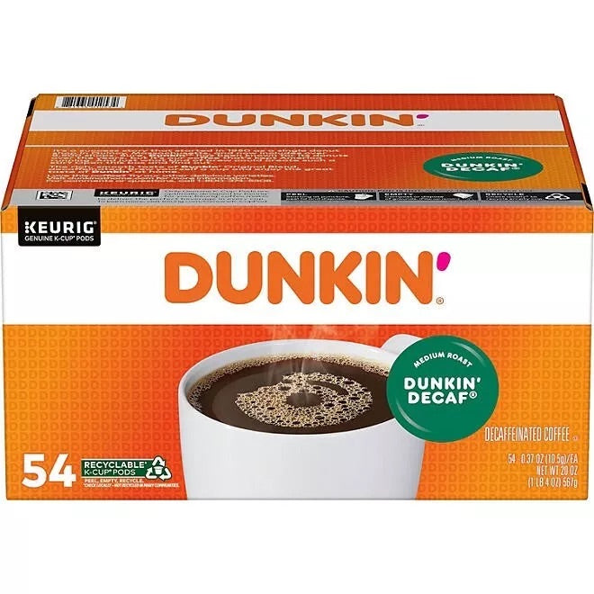 Dunkin' Donuts Original Blend Decaffinated Coffee K-Cup Pods Capsules, 54 ct.