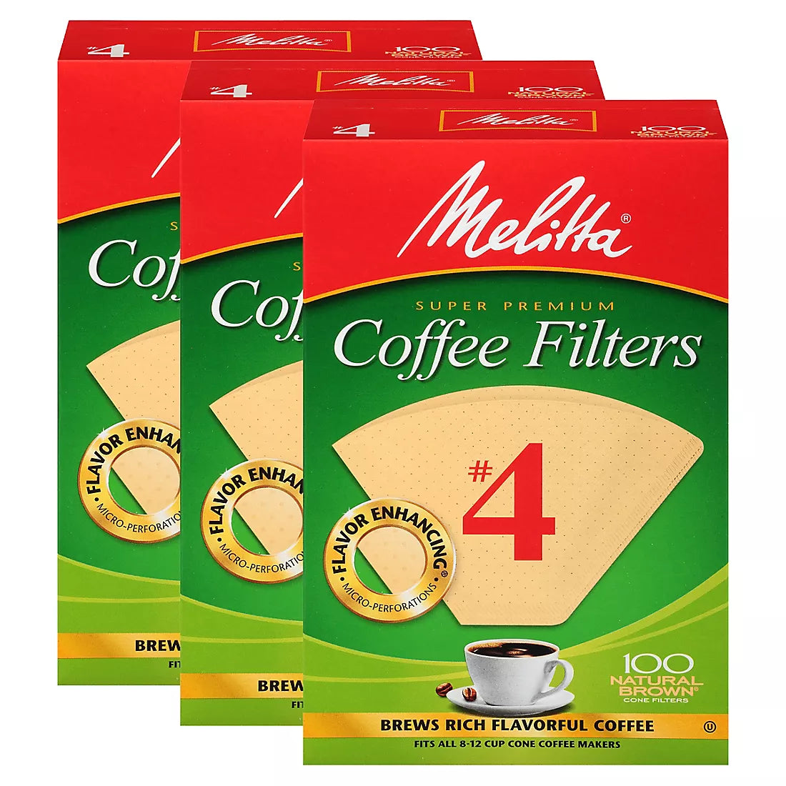 Melitta Cone Coffee Filters #4, Natural Brown, Pack of 3, 300 ct.