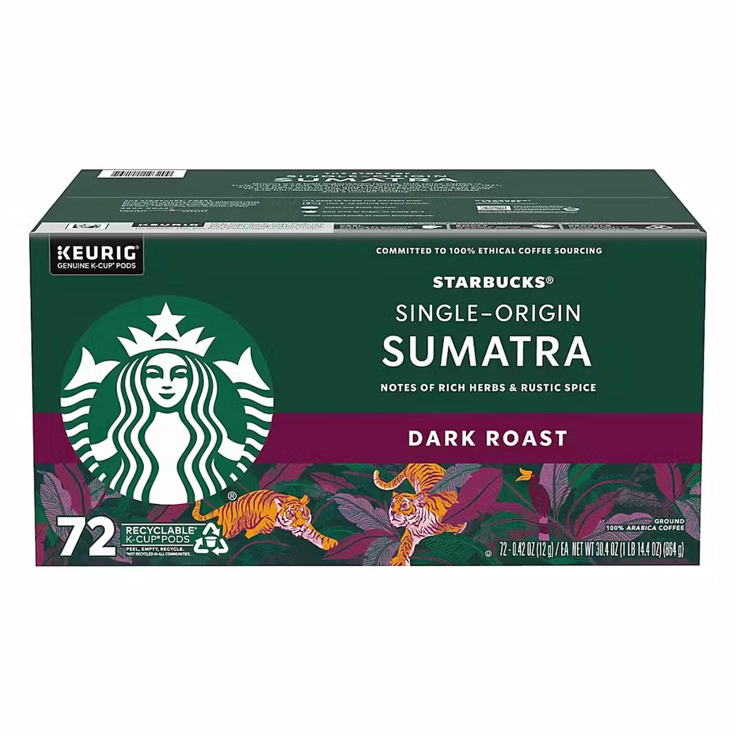 Starbucks Single-Origin Sumatra Dark Roast Coffee K-Cup Pods, 72 ct.